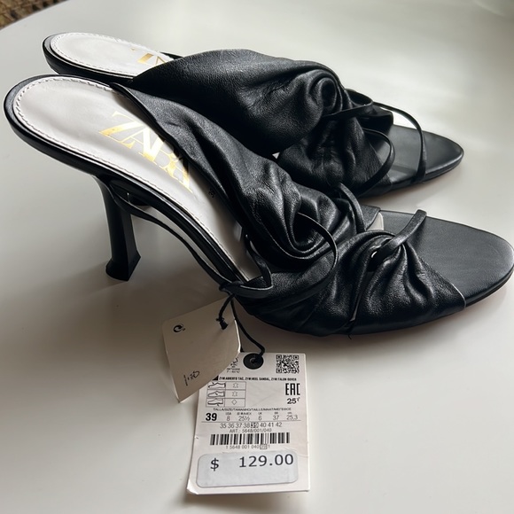 ZARA | Black Real Leather Heel Open Toe Mule Size 39/8 NWT - Picture 2 of 3